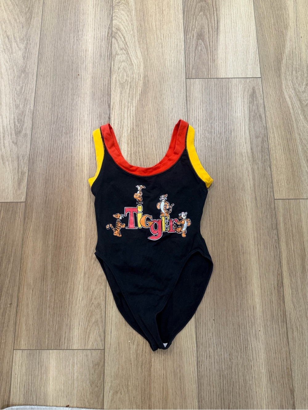 90s Black Tigger One-Piece bodysuit with Red & Yellow Trim